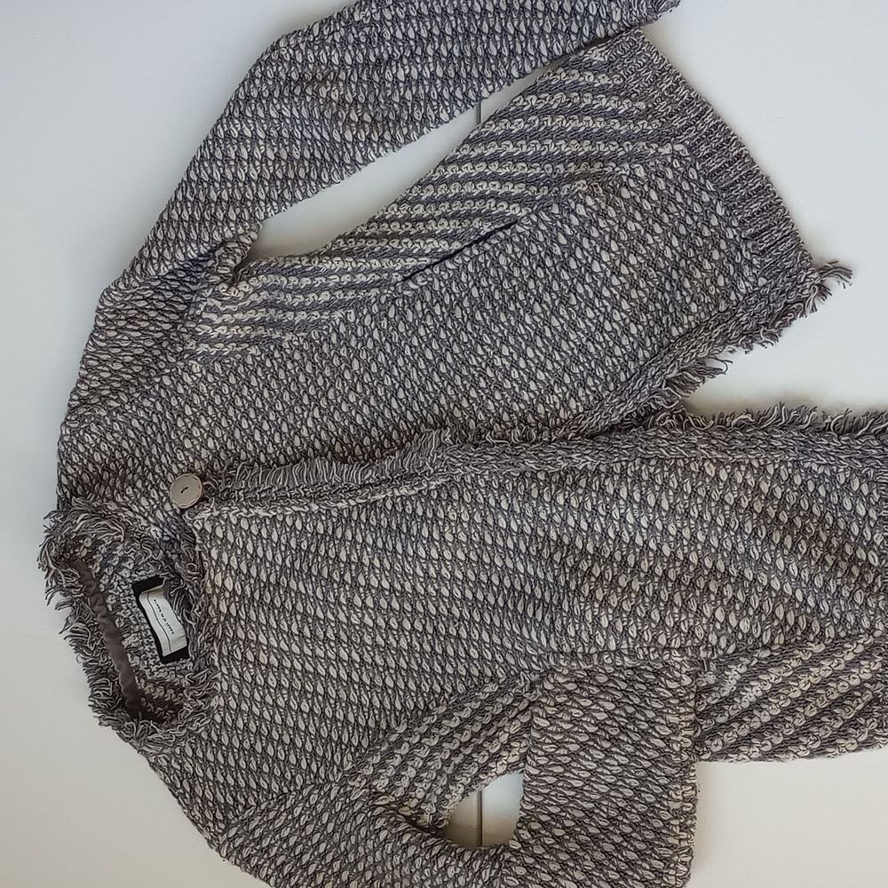 Anthropologie Angel of The North Tipperary Frayed Button Cardigan Jacket Grey S - Picture 3 of 13